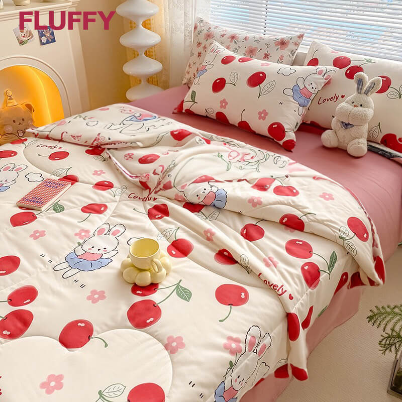 ชุดผ้าปูที่นอน 5ฟุต 5ชิ้น Fluffy ผ้า cotton คอลเลคชั่น Dreamy ลาย Cherry Bloom ไม่รวมผ้านวม